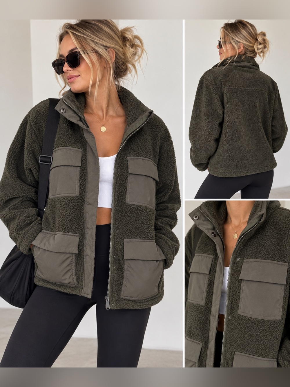 Vuori Utility Sherpa Jacket Dark Green Cargo Pocket Fleece XS